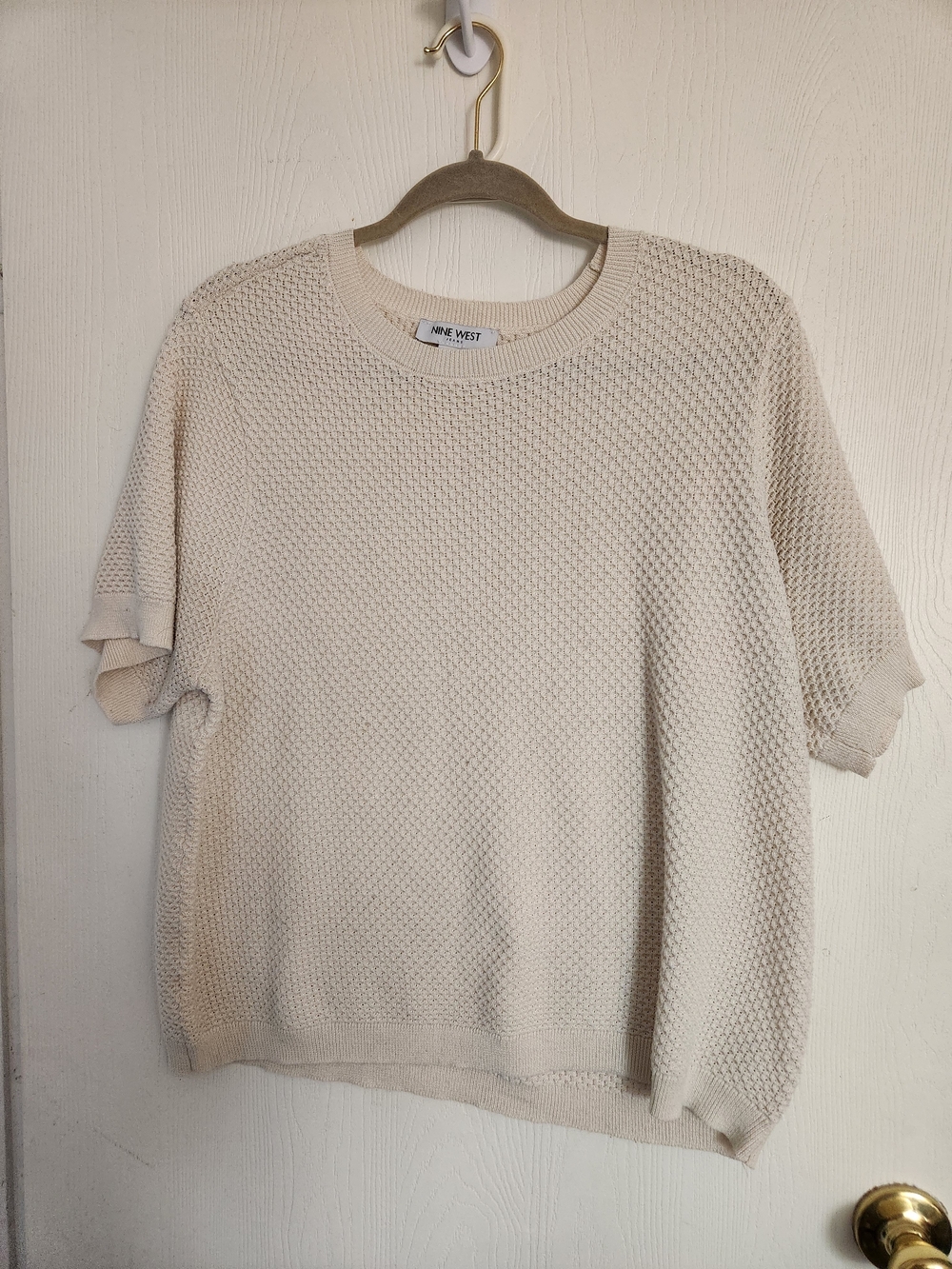 Nine West Cream Textured Short-Sleeve Knit Top